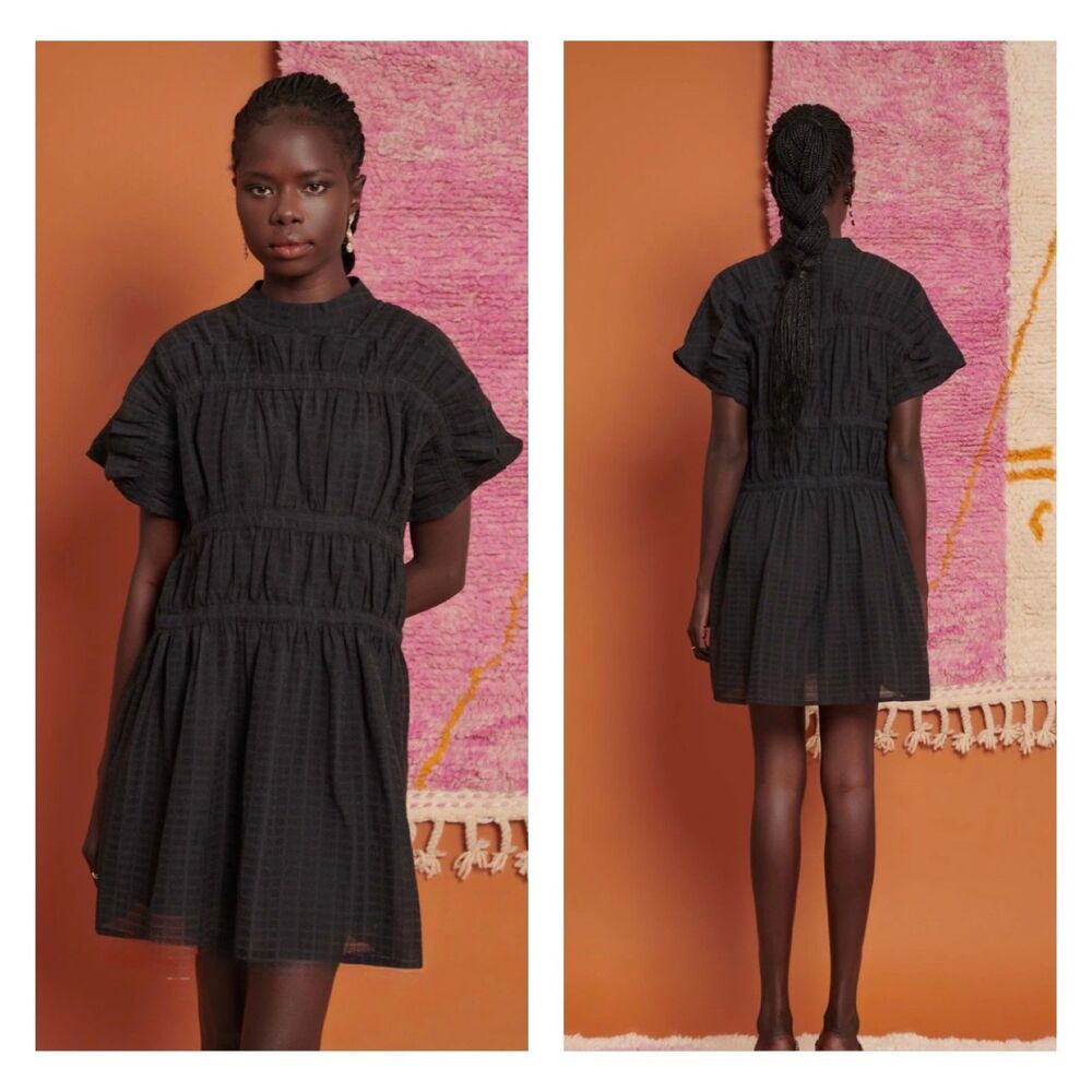 NWT - GHOSPELL Yasmin Ruched Mini Dress, Black, Sz XS